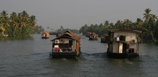 Kerala houseboat traffic jam near Alleppey